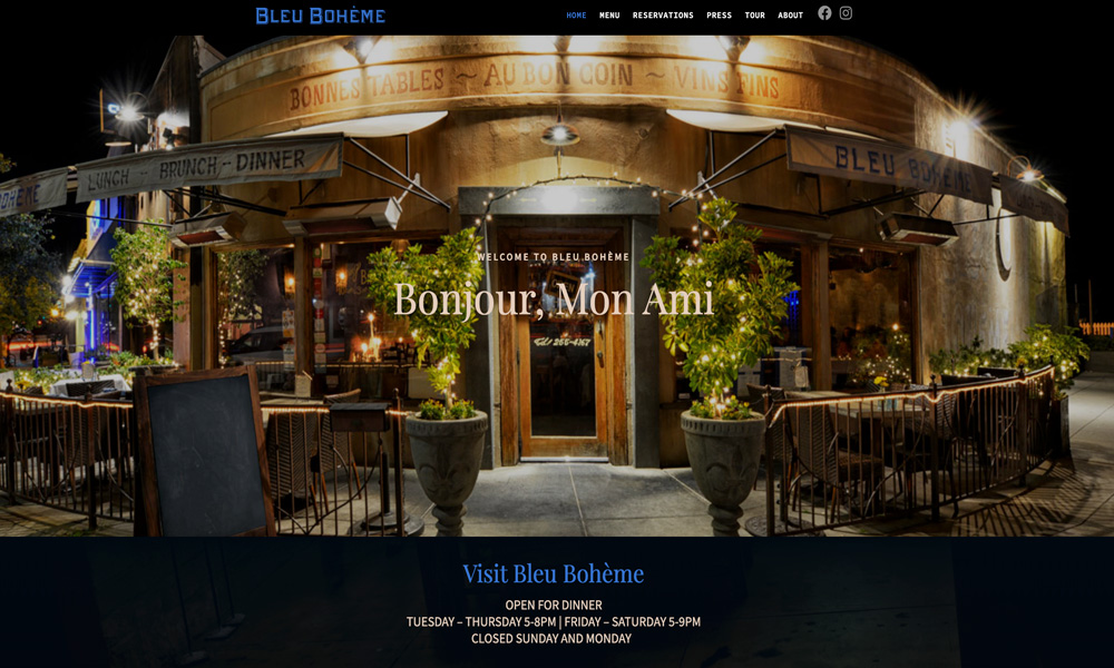 Bleu Bohème website homepage