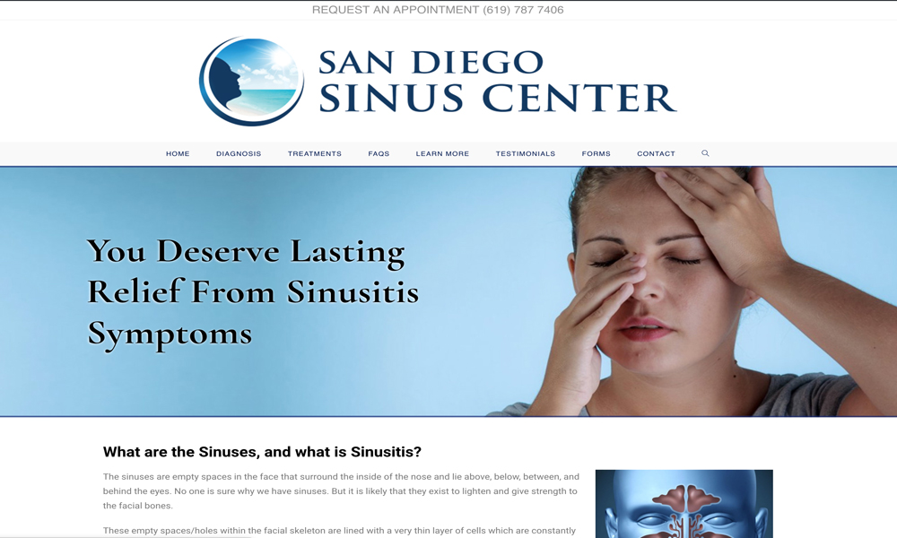 San Diego Sinus Center website homepage